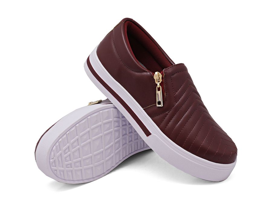Tênis Slip On Zíper Iate Costura Frontal Dk Shoes Bordo