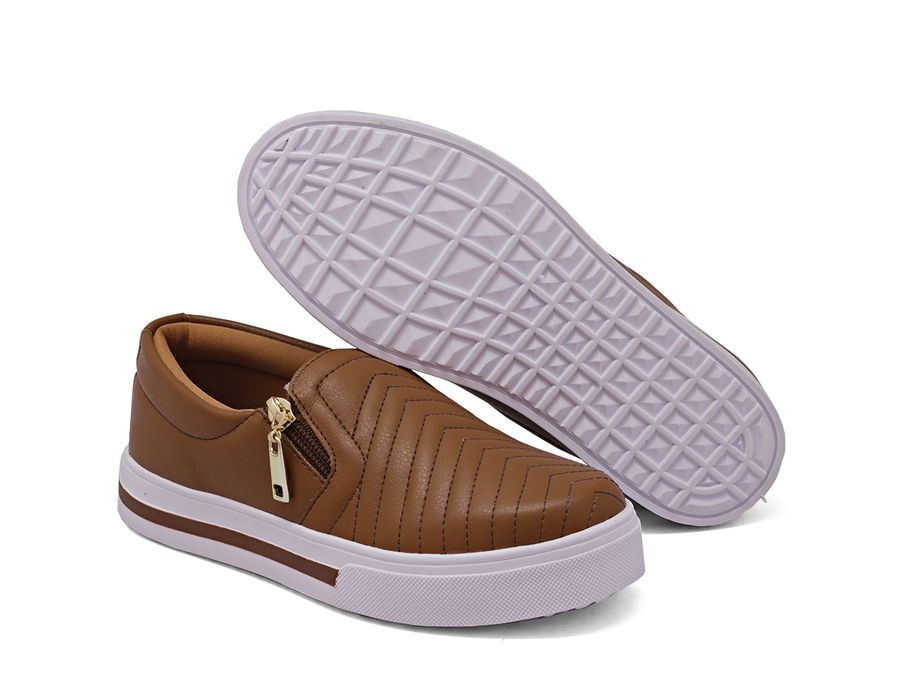 Tênis Slip On Zíper Iate Costura Frontal Dk Shoes Caramelo