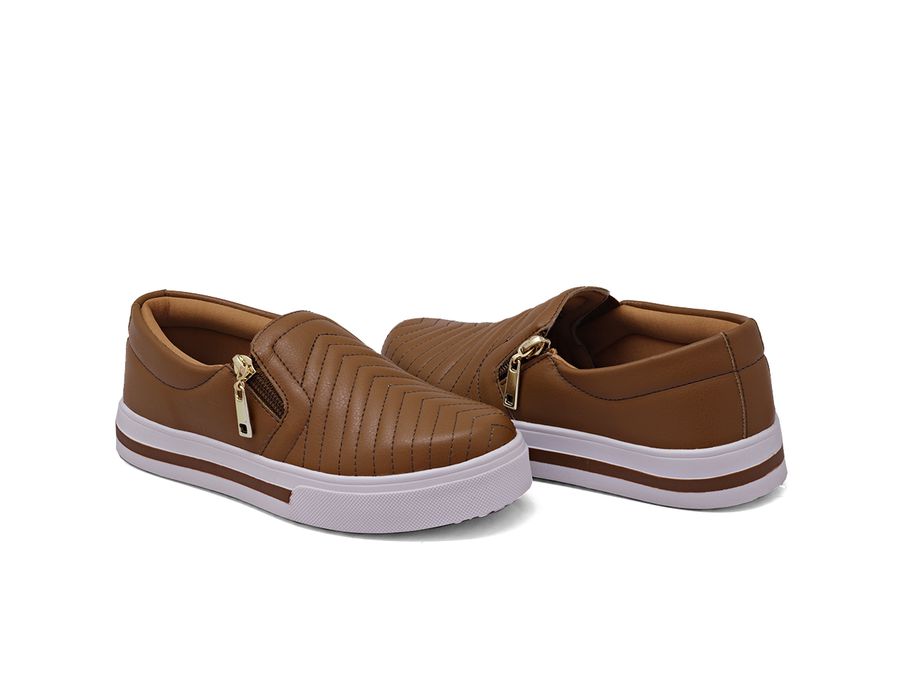 Tênis Slip On Zíper Iate Costura Frontal Dk Shoes Caramelo