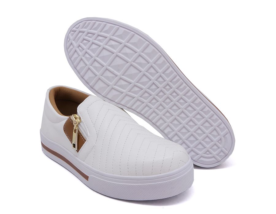 Tênis Slip On Zíper Iate Costura Frontal Calce Fácil Dk Shoes Branco