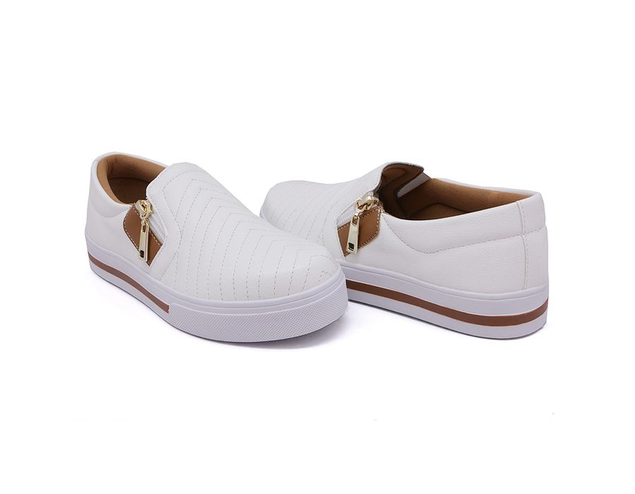 Tênis Slip On Zíper Iate Costura Frontal Calce Fácil Dk Shoes Branco