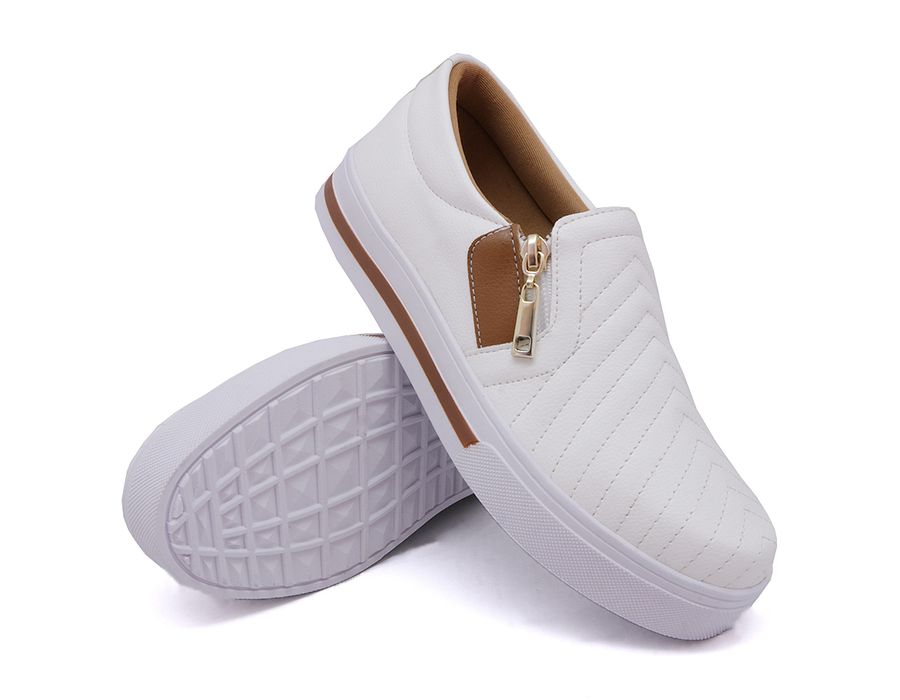 Tênis Slip On Zíper Iate Costura Frontal Calce Fácil Dk Shoes Branco