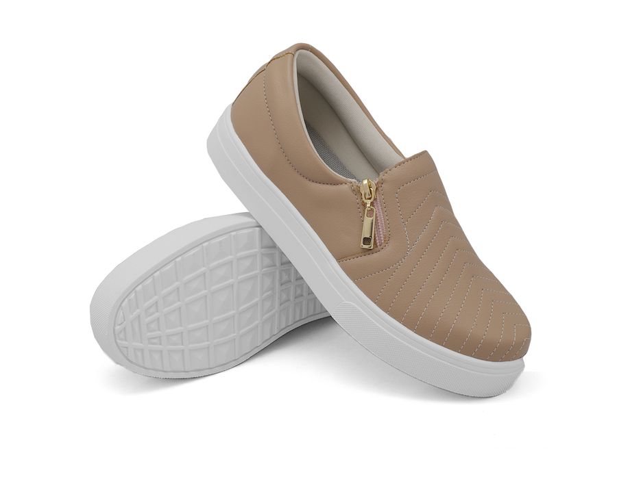 Tênis Slip On Zíper Iate Costura Frontal Dk Shoes Rose