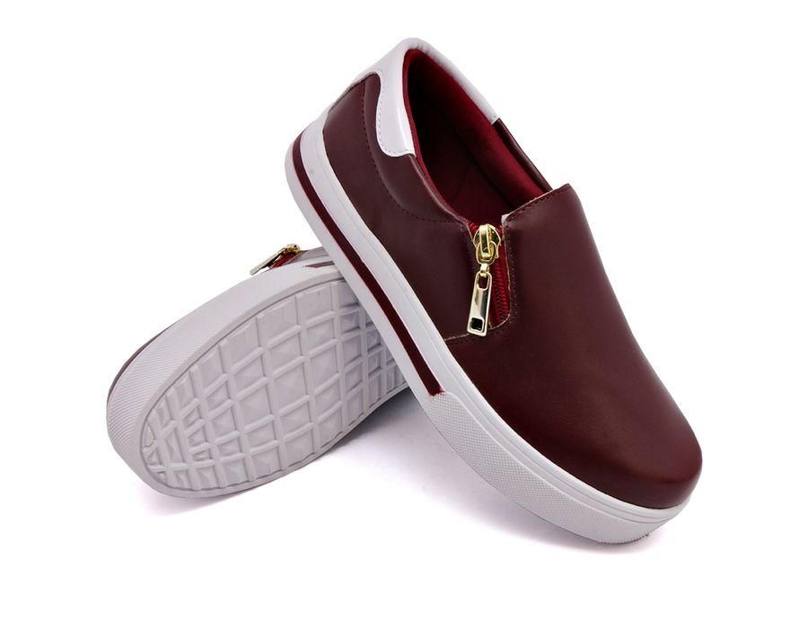 Tênis Feminino Slip On Dk Shoes Zíper Lateral Duas Cores