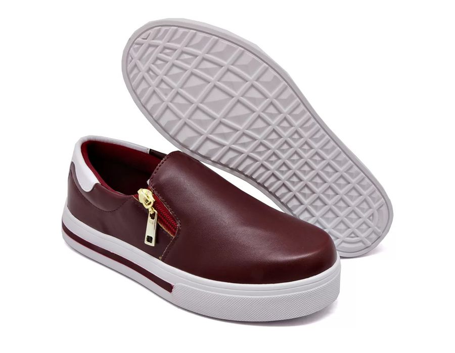 Tênis Feminino Slip On Dk Shoes Zíper Lateral Duas Cores