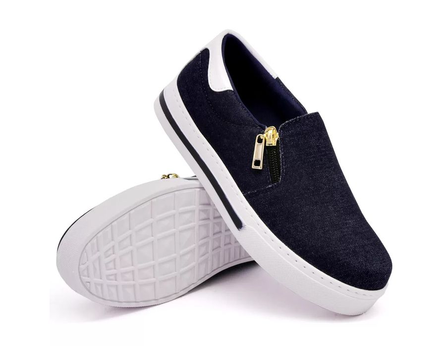 Tênis Feminino Slip On Dk Shoes Zíper Lateral Duas Cores