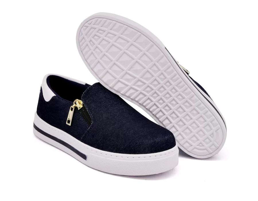 Tênis Feminino Slip On Dk Shoes Zíper Lateral Duas Cores