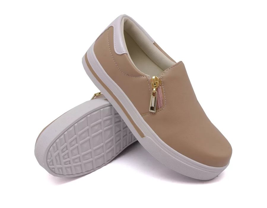 Tênis Feminino Slip On Dk Shoes Zíper Lateral Duas Cores 