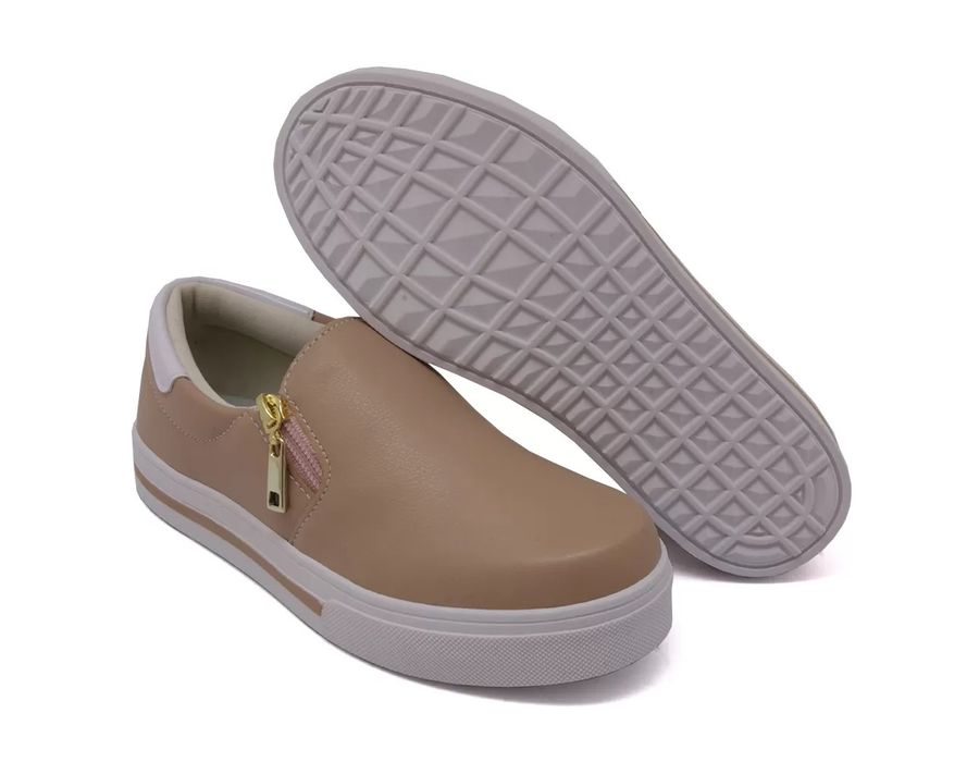 Tênis Feminino Slip On Dk Shoes Zíper Lateral Duas Cores 