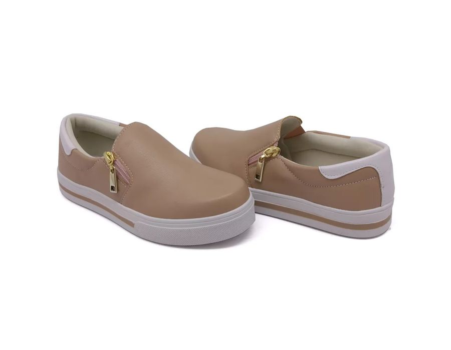 Tênis Feminino Slip On Dk Shoes Zíper Lateral Duas Cores 