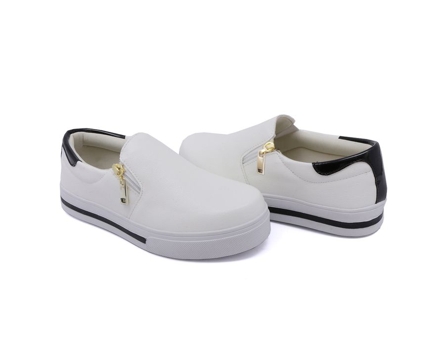Tênis Feminino Slip On Dk Shoes Zíper Lateral Duas Cores Branco
