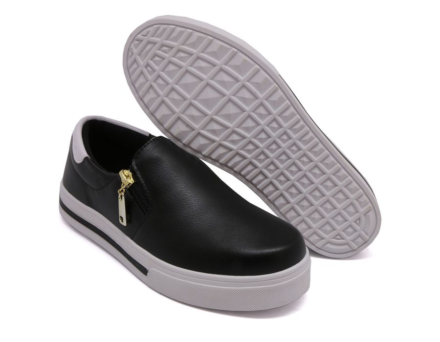 Tênis Feminino Slip On Dk Shoes Zíper Lateral Duas Cores Caramelo