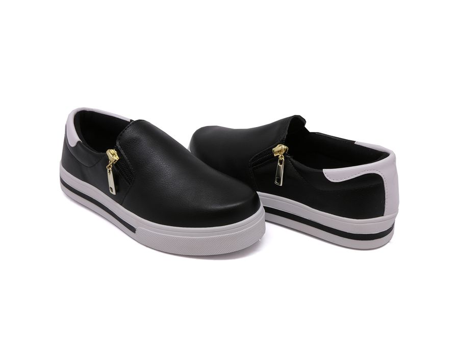 Tênis Feminino Slip On Dk Shoes Zíper Lateral Duas Cores Caramelo