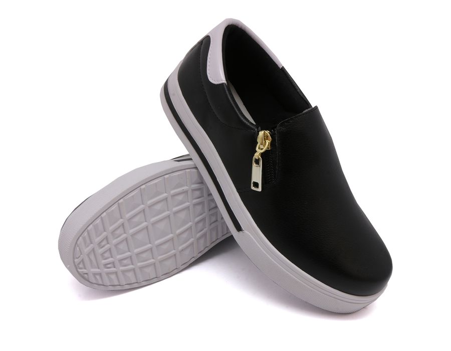 Tênis Feminino Slip On Dk Shoes Zíper Lateral Duas Cores Caramelo