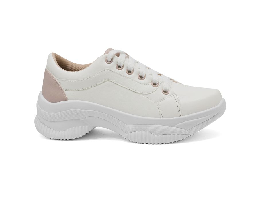 Tênis Casual Chunky com Cadarço DK Shoes Branco e Rose