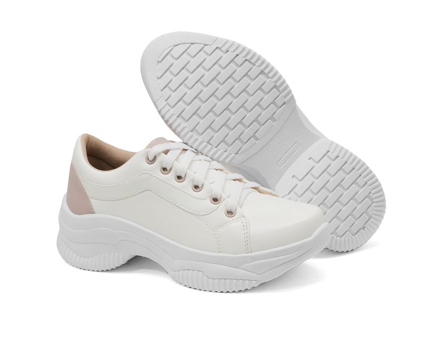 Tênis Casual Chunky com Cadarço DK Shoes Branco e Rose