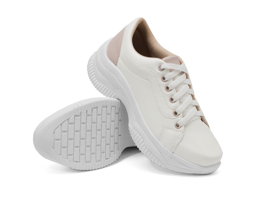 Tênis Casual Chunky com Cadarço DK Shoes Branco e Rose