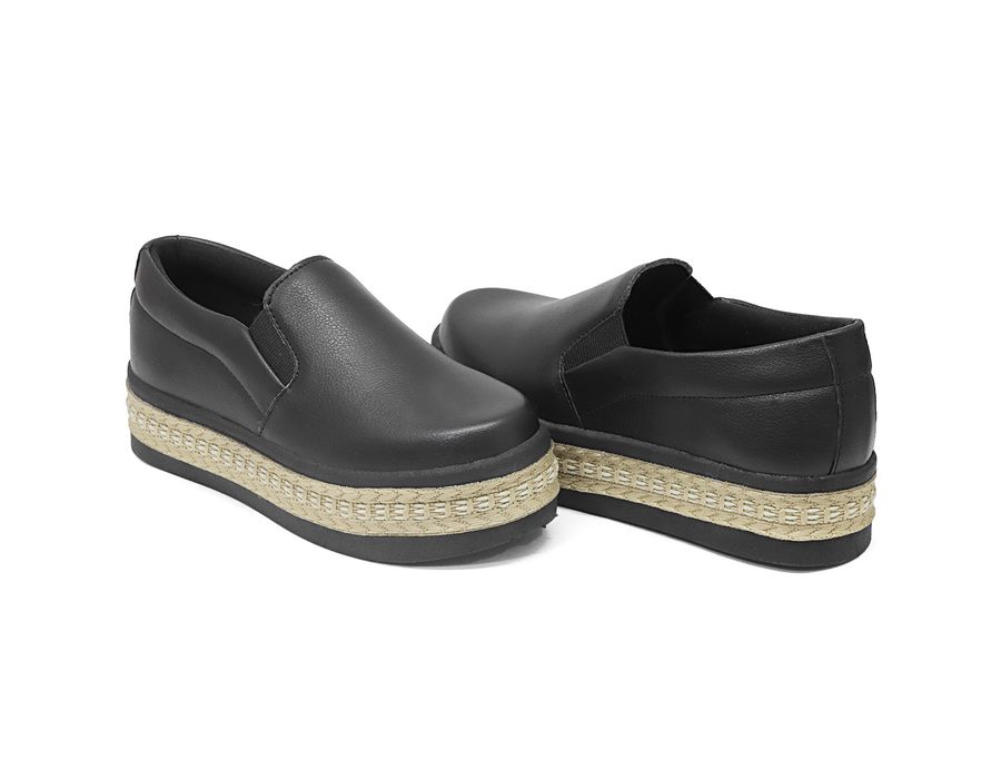 Tênis Dk Shoes Slip On Elástico Solado Alto Preto Detalhe Corda