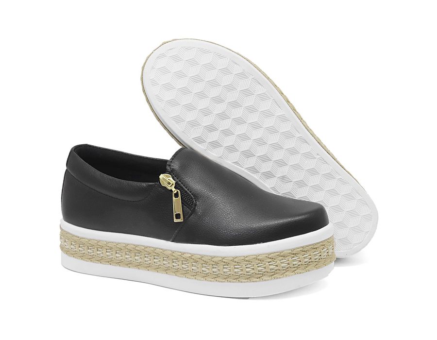 Tênis Dk Shoes Slip On Zíper Sola Alto Preto Detalhe Corda