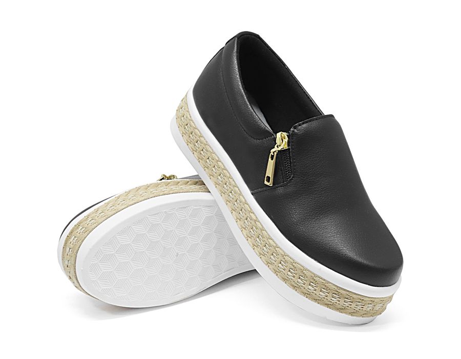 Tênis Dk Shoes Slip On Zíper Sola Alto Preto Detalhe Corda