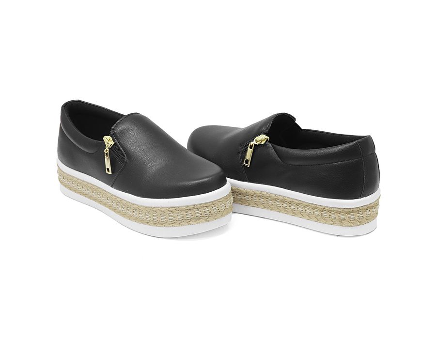 Tênis Dk Shoes Slip On Zíper Sola Alto Preto Detalhe Corda