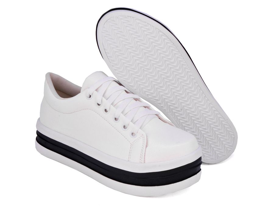 Tênis Siena Casual Flat Form Branco Listra Preta Dk Branco