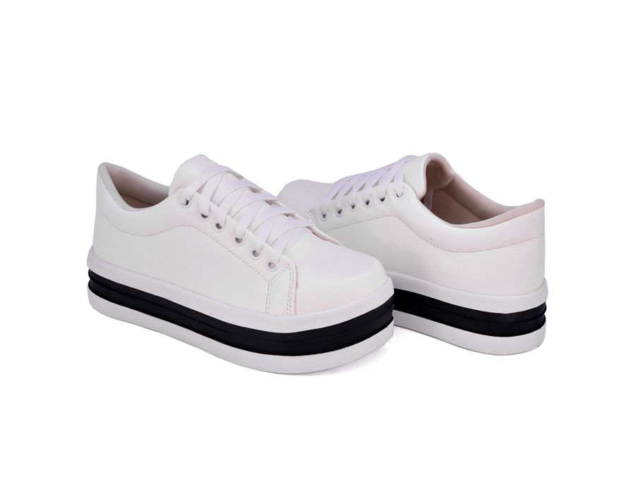 Tênis Siena Casual Flat Form Branco Listra Preta Dk Branco