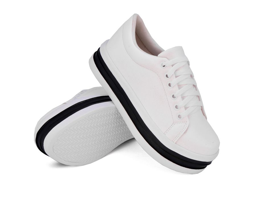 Tênis Siena Casual Flat Form Branco Listra Preta Dk Branco