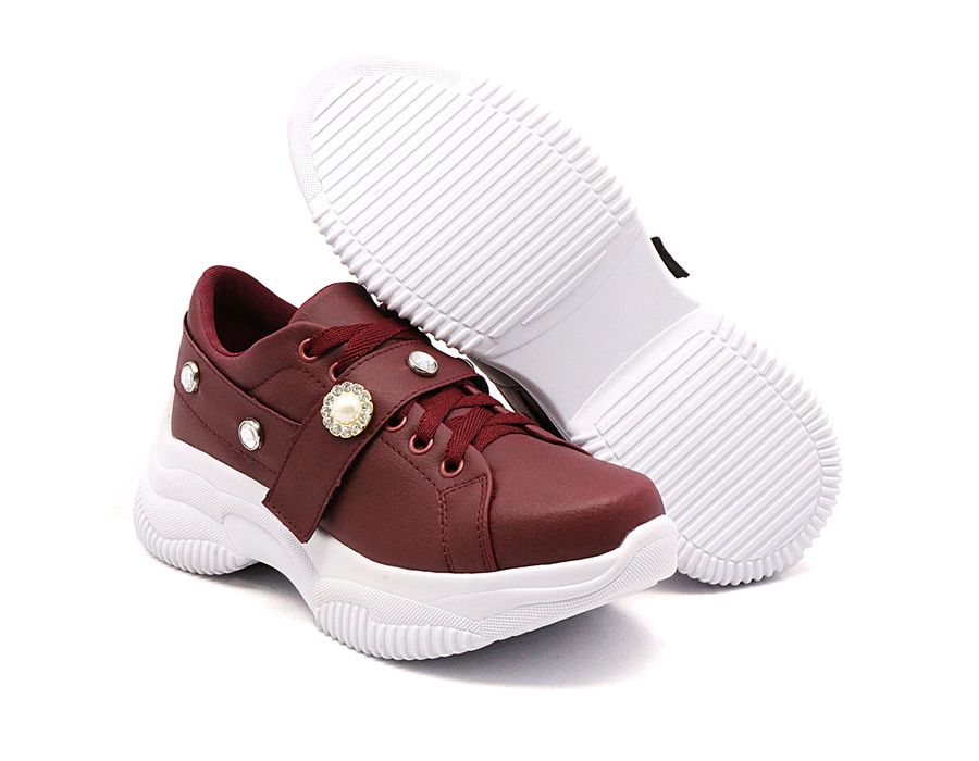 Tênis Feminino Casual Alto Chunky DK Shoes Pedrarias Bordo