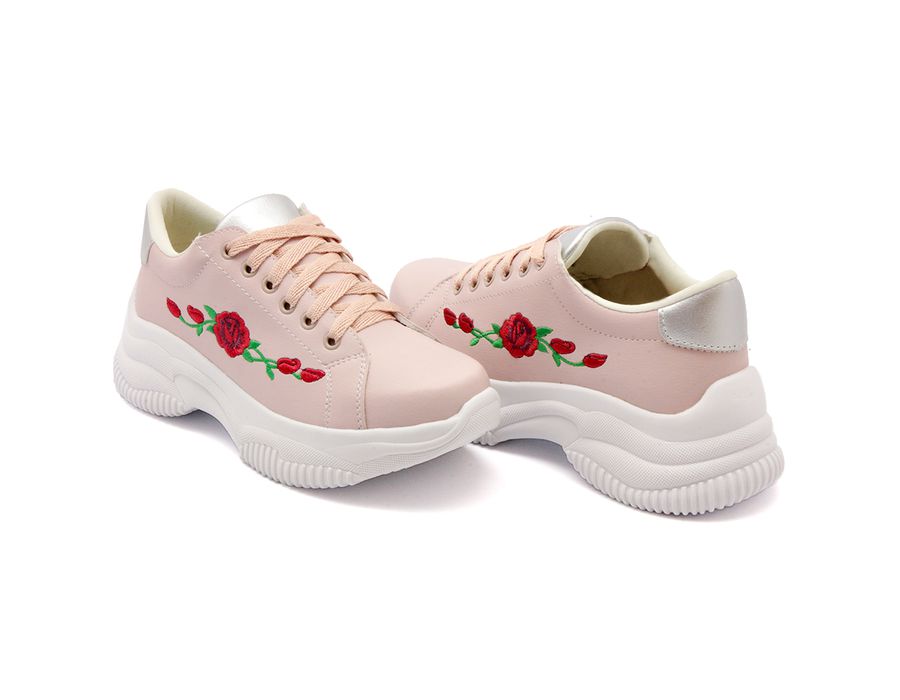 Tênis Chunky Sola Alta Casual Bordado Dk Shoes Rosê