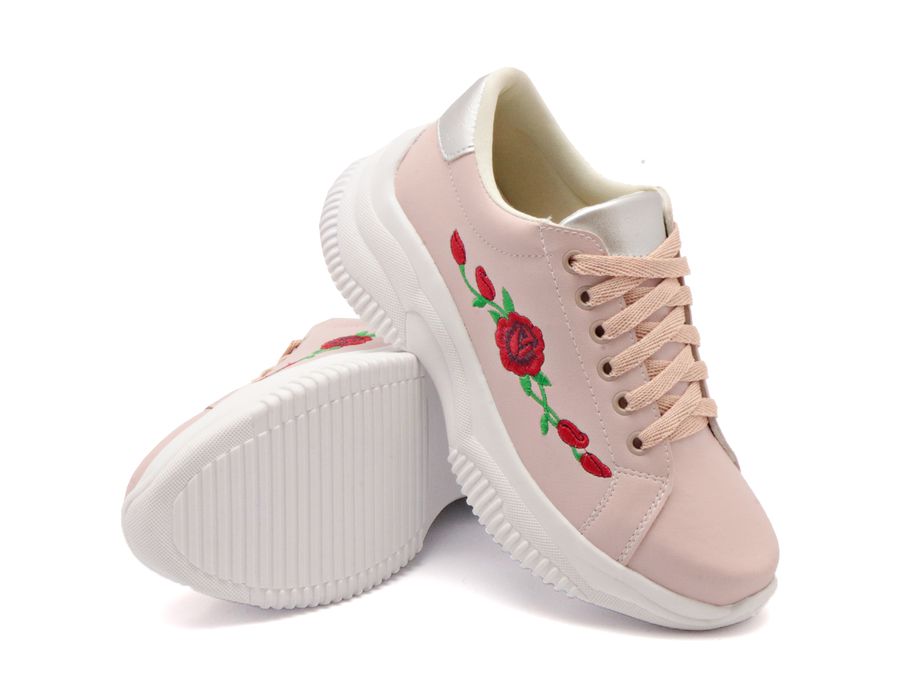 Tênis Chunky Sola Alta Casual Bordado Dk Shoes Rosê