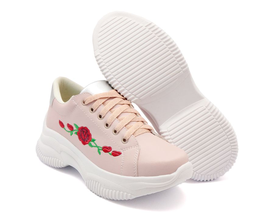 Tênis Chunky Sola Alta Casual Bordado Dk Shoes Rosê