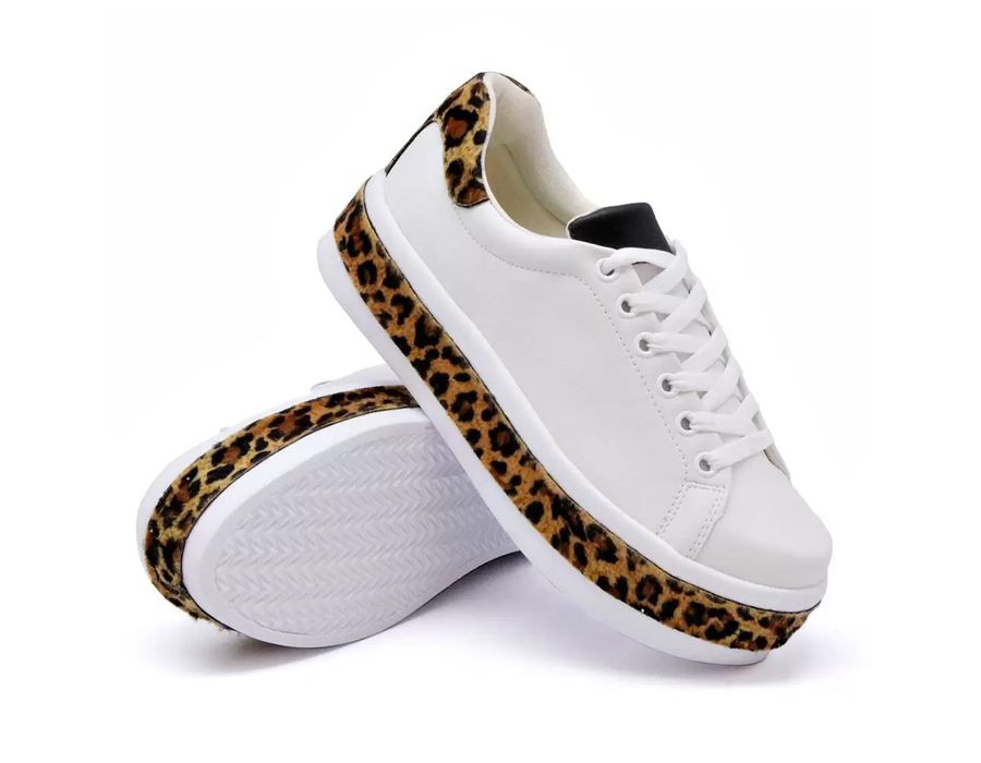 Tênis Meninas Casual Dk shoes Onça Flat Form Calçados Branco Onça