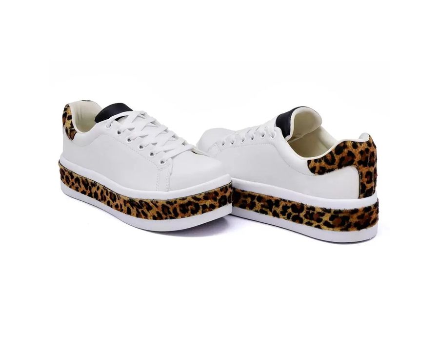 Tênis Meninas Casual Dk shoes Onça Flat Form Calçados Branco Onça