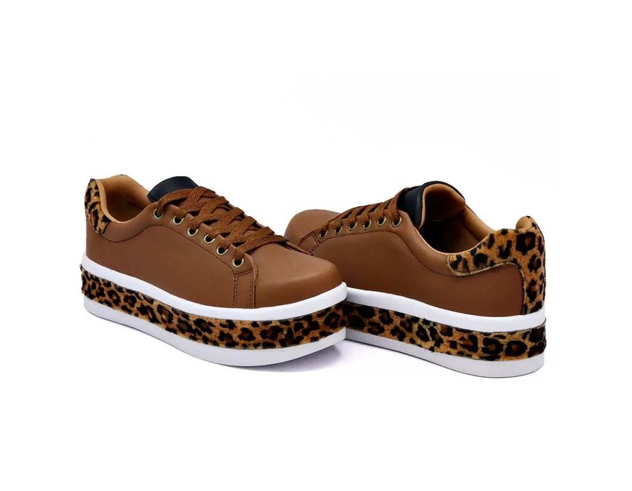 Tênis Meninas Casual Dk shoes Onça Flat Form Calçados Caramelo Onça