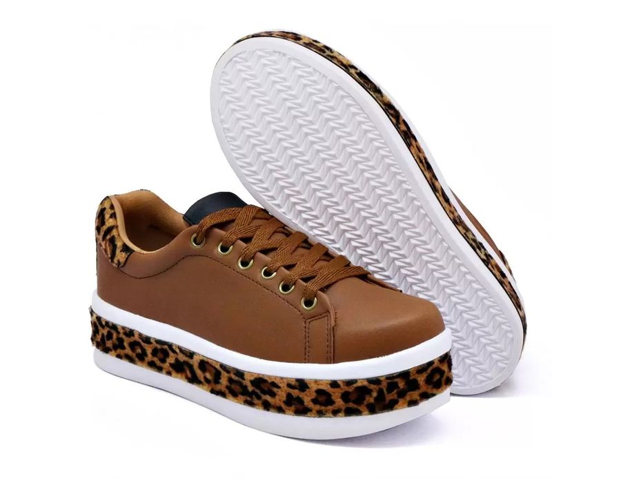Tênis Meninas Casual Dk shoes Onça Flat Form Calçados Caramelo Onça