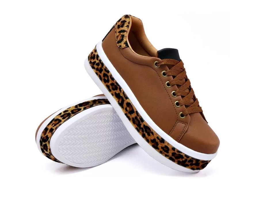 Tênis Meninas Casual Dk shoes Onça Flat Form Calçados Caramelo Onça