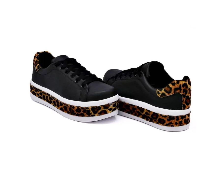 Tênis Meninas Casual Dk shoes Onça Flat Form Calçados Preto Onça