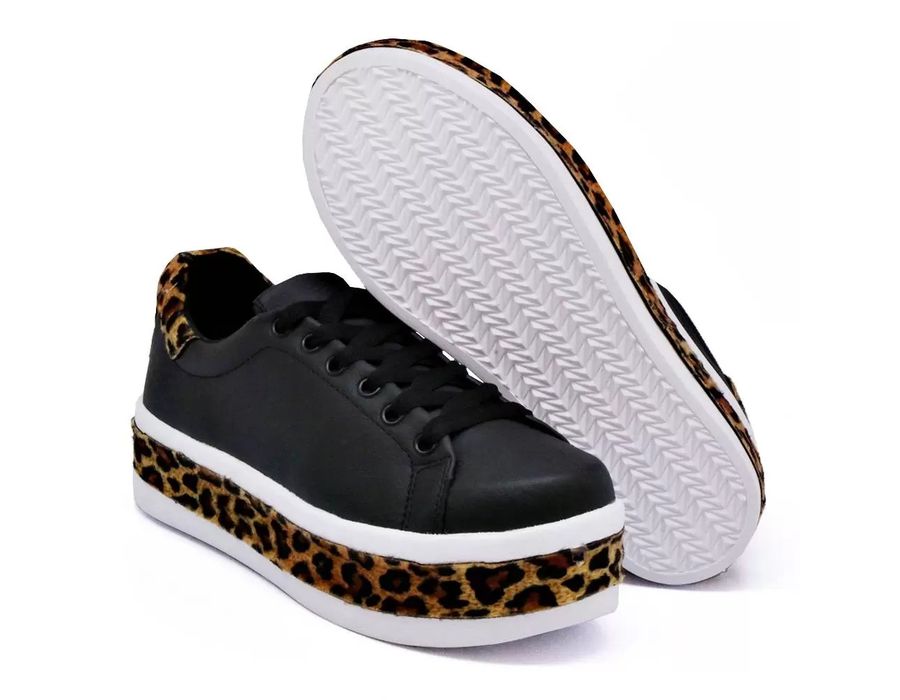 Tênis Meninas Casual Dk shoes Onça Flat Form Calçados Preto Onça