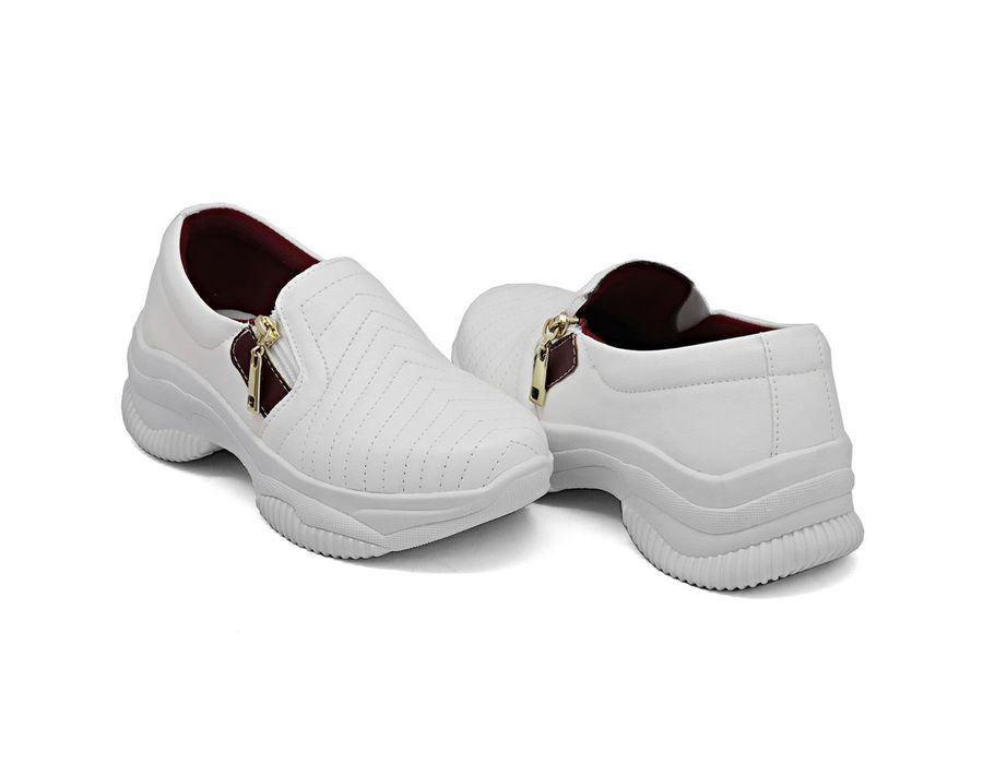 Tênis Chunky Casual Dkshoes Costura Frontal Branco detalhe Bordo