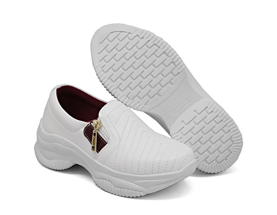 Tênis Chunky Casual Dkshoes Costura Frontal Branco detalhe Bordo