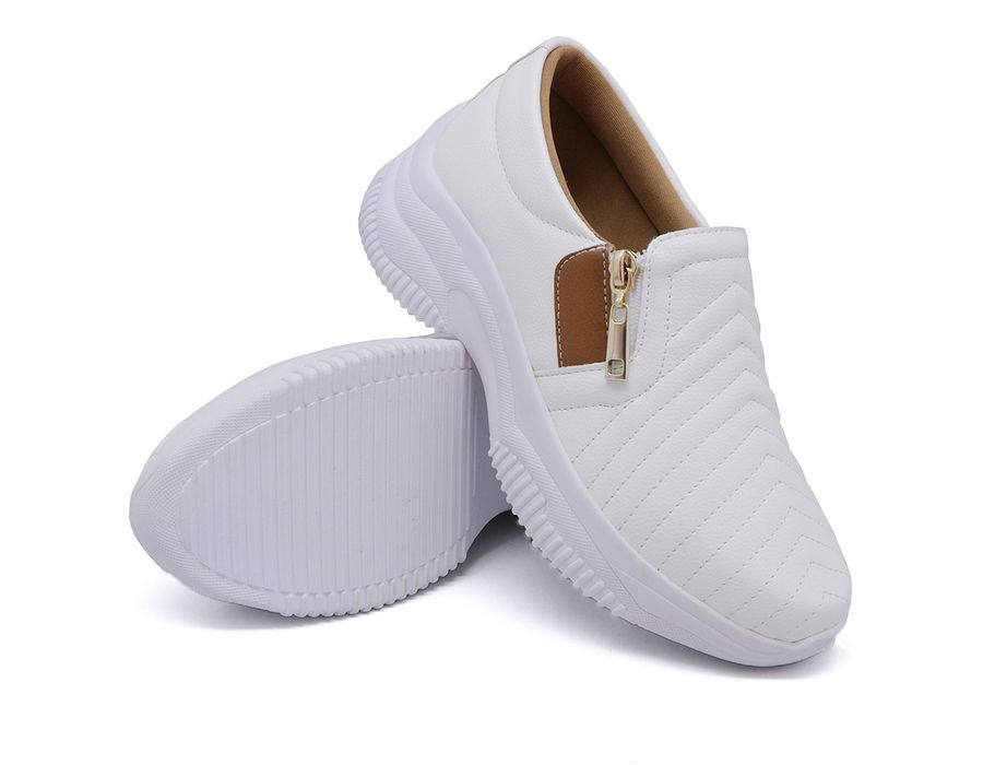Tênis Chunky Casual Dkshoes Costura Frontal Branco detalhe Caramelo