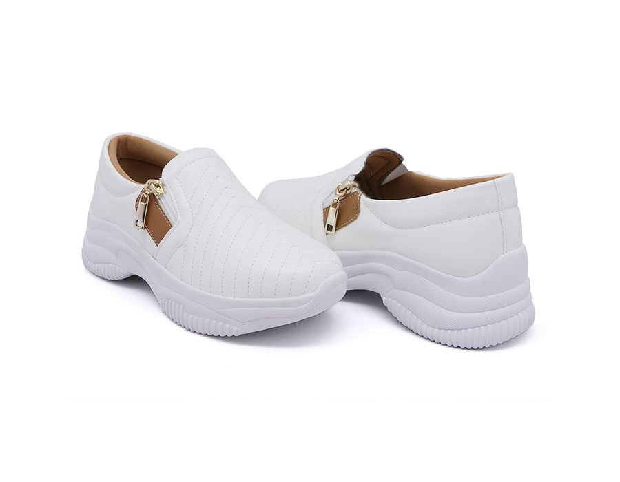 Tênis Chunky Casual Dkshoes Costura Frontal Branco detalhe Caramelo