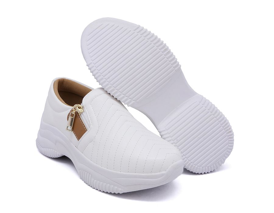 Tênis Chunky Casual Dkshoes Costura Frontal Branco detalhe Caramelo
