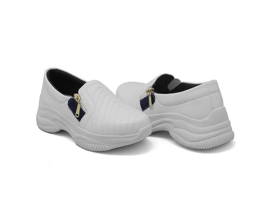 Tênis Chunky Casual Dkshoes Costura Frontal Branco detalhe Jeans Escuro