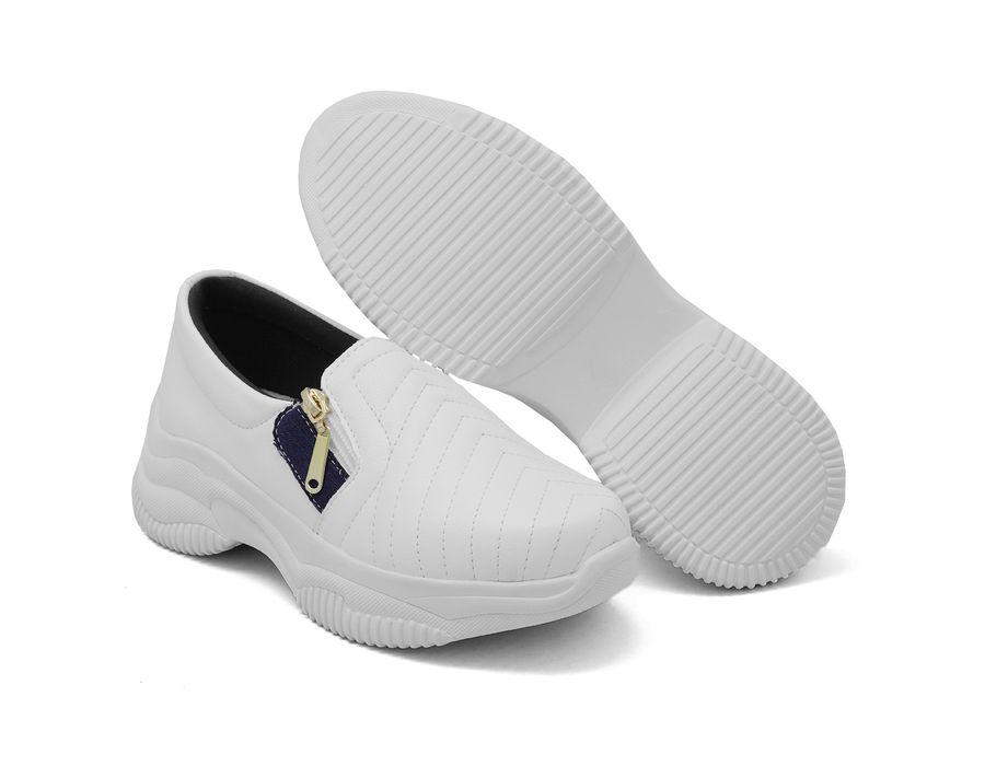 Tênis Chunky Casual Dkshoes Costura Frontal Branco detalhe Jeans Escuro