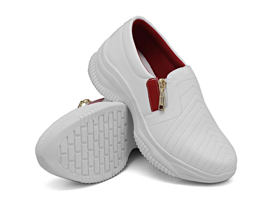 Tênis Chunky Casual Dkshoes Costura Frontal Branco detalhe Vermelho