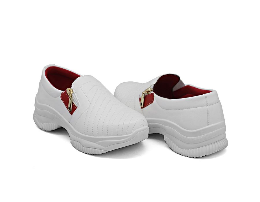 Tênis Chunky Casual Dkshoes Costura Frontal Branco detalhe Vermelho