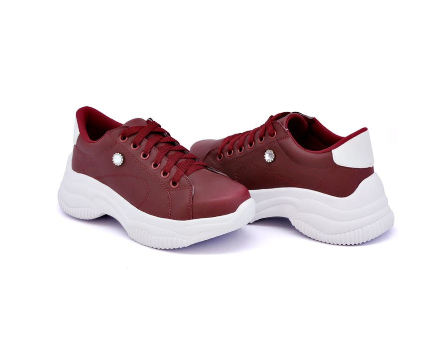 Tênis Casual Strass Feminino Chunky Dk Shoes Bordo