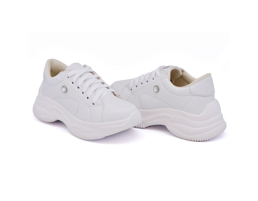 Tênis Casual Strass Feminino Chunky Dk Shoes Branco